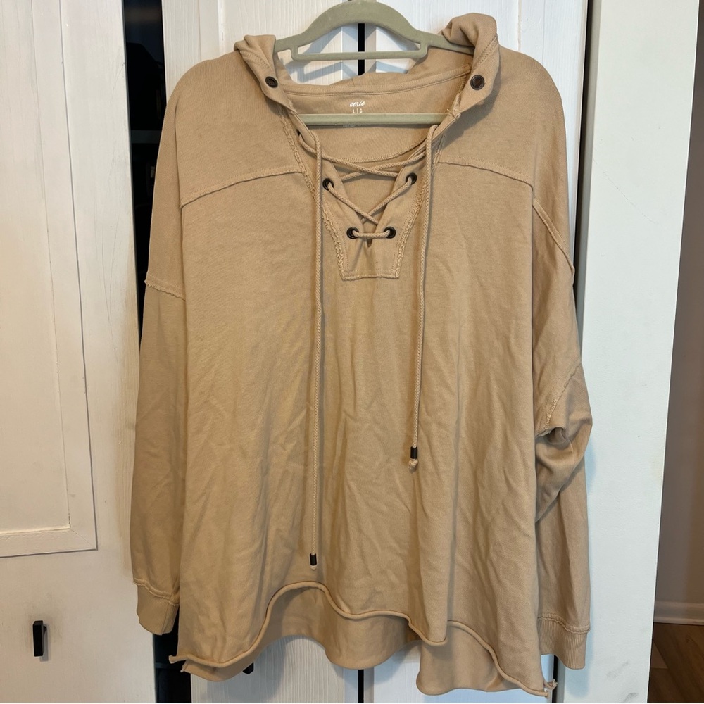 Aerie Oversized Lace-Up Front Hoodie